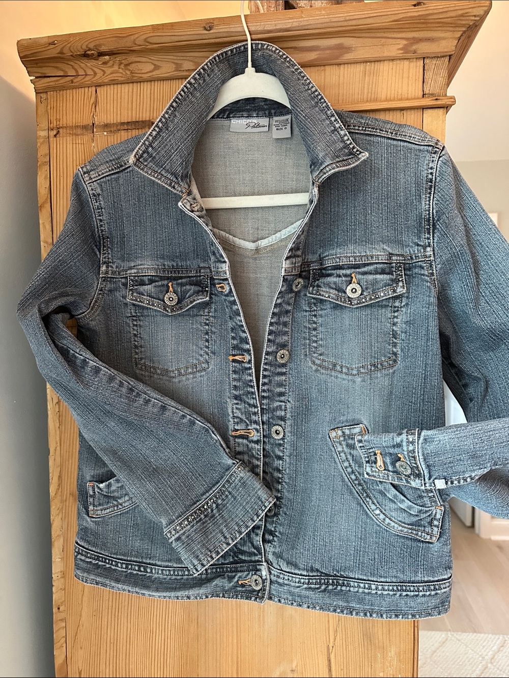 Chico's Platinum Blue Washed Denim Jacket